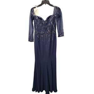 Adrianna Papell Midnight Blue Long Sleeve Gown